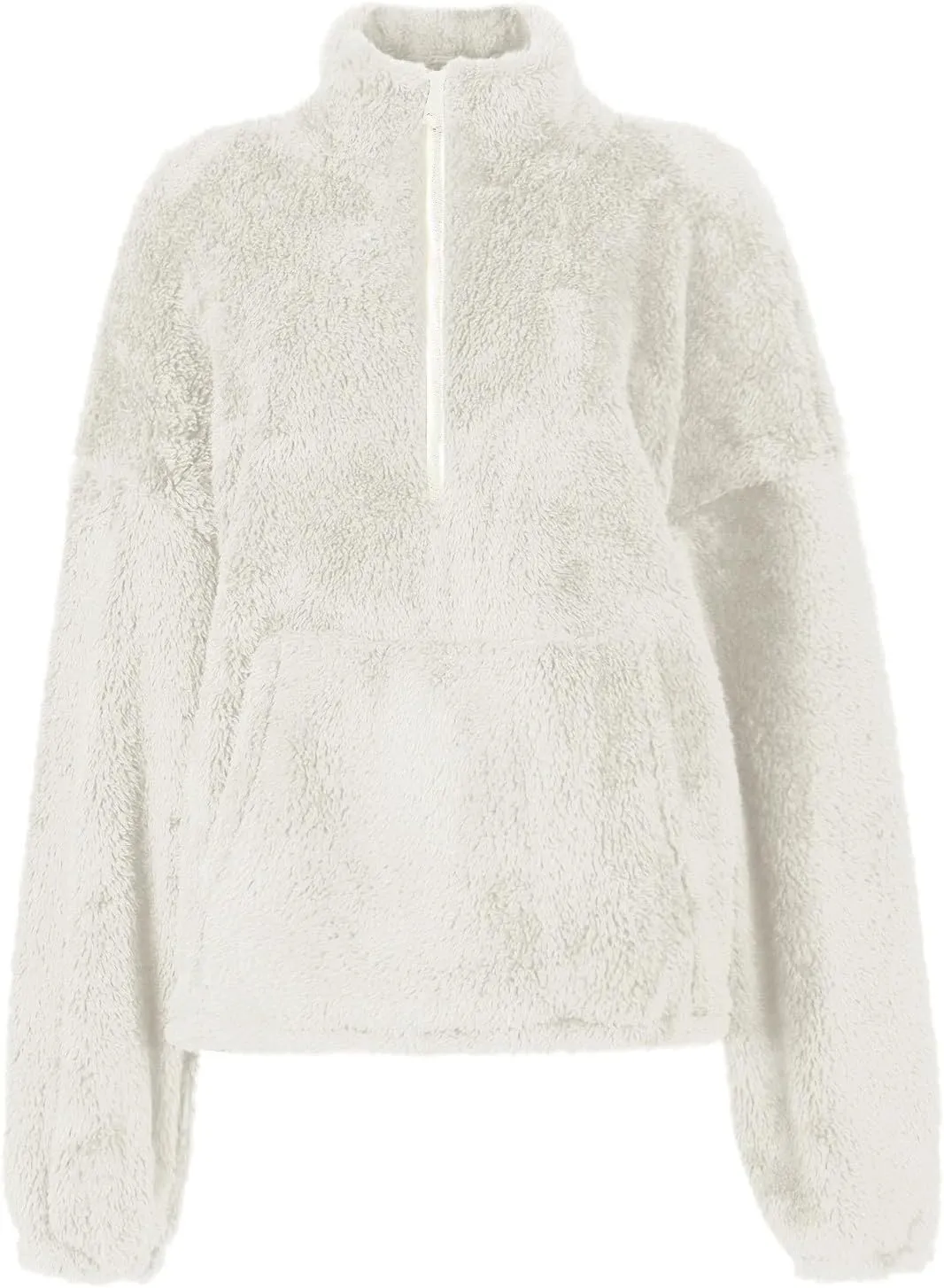Gumipy Quarter Zip Pullover Women Stand Colar Thick Fleece Half Zip Pullover Trendy Drop Shoulder Cropped Sweater with Pocket
