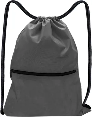 Gym Sack Drawstring Bag with Zip Pocket Personalised Waterproof for Mens Womens Adults Sports Swimming PE Backpack Travel (Grey)