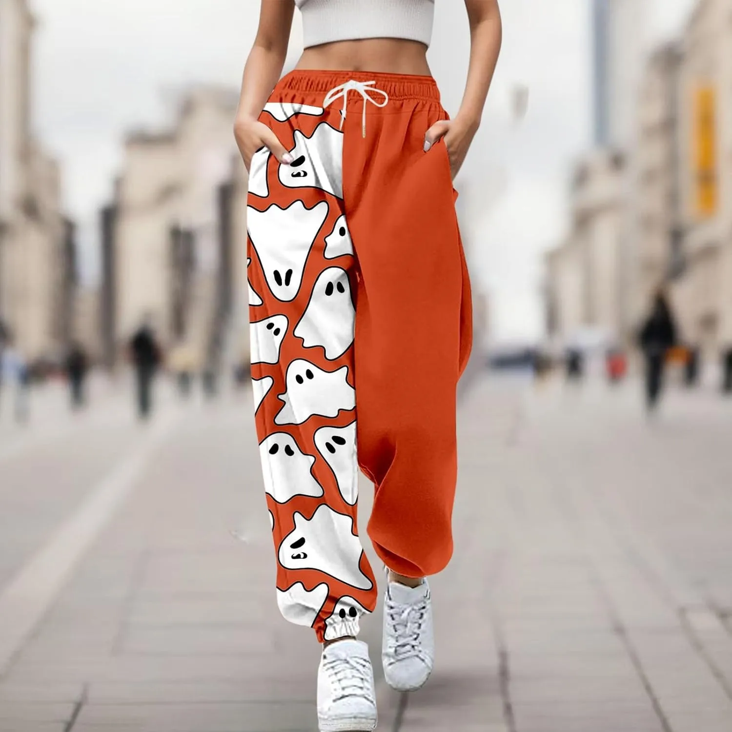 Halloween Sweatpants Joggers Pants Workout High Waisted Drawstring Yoga Pants Casual Cinch Bottom Sweatpants Pockets