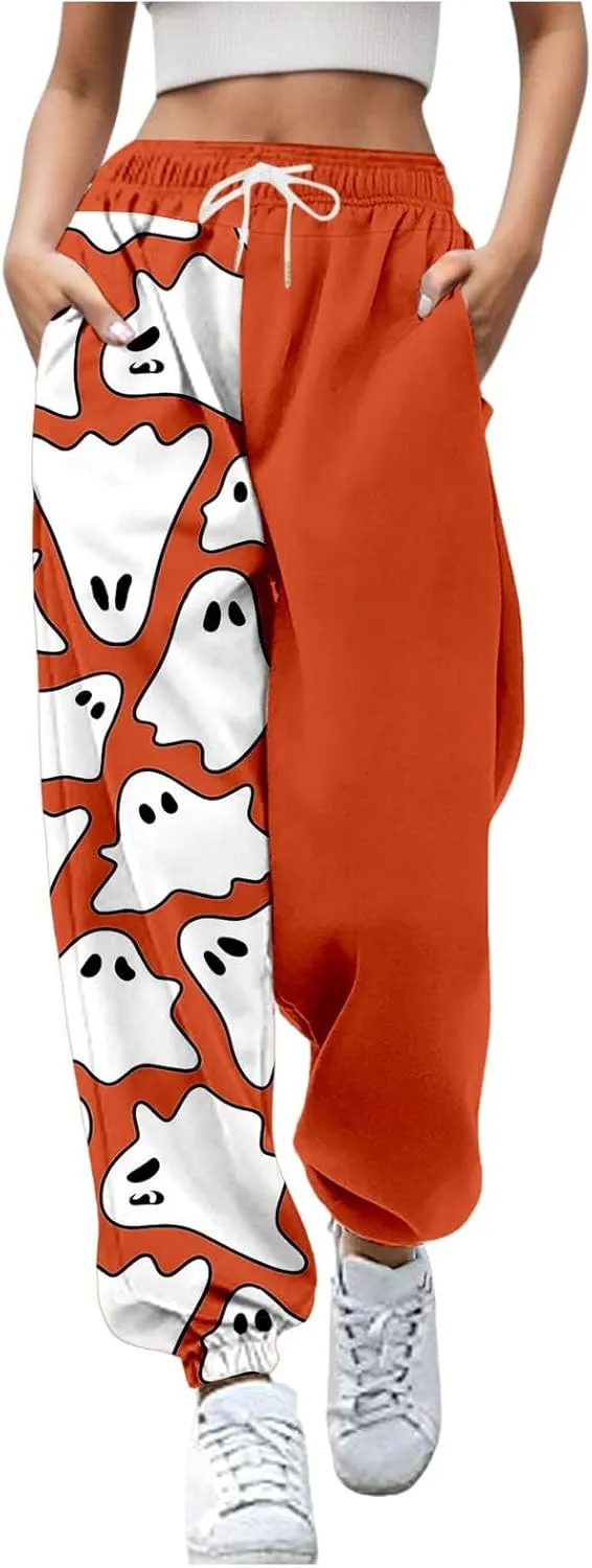 Halloween Sweatpants Joggers Pants Workout High Waisted Drawstring Yoga Pants Casual Cinch Bottom Sweatpants Pockets