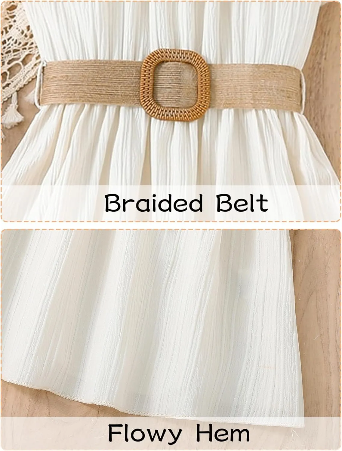 Happy Cherry Girls Cold Shoulder Midi Dress Ruffle Trim Short Sleeve Belted A Line Sundress for Summer Beach