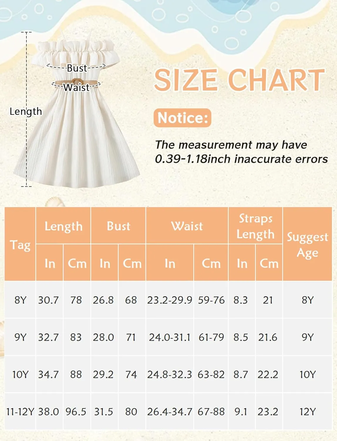 Happy Cherry Girls Cold Shoulder Midi Dress Ruffle Trim Short Sleeve Belted A Line Sundress for Summer Beach