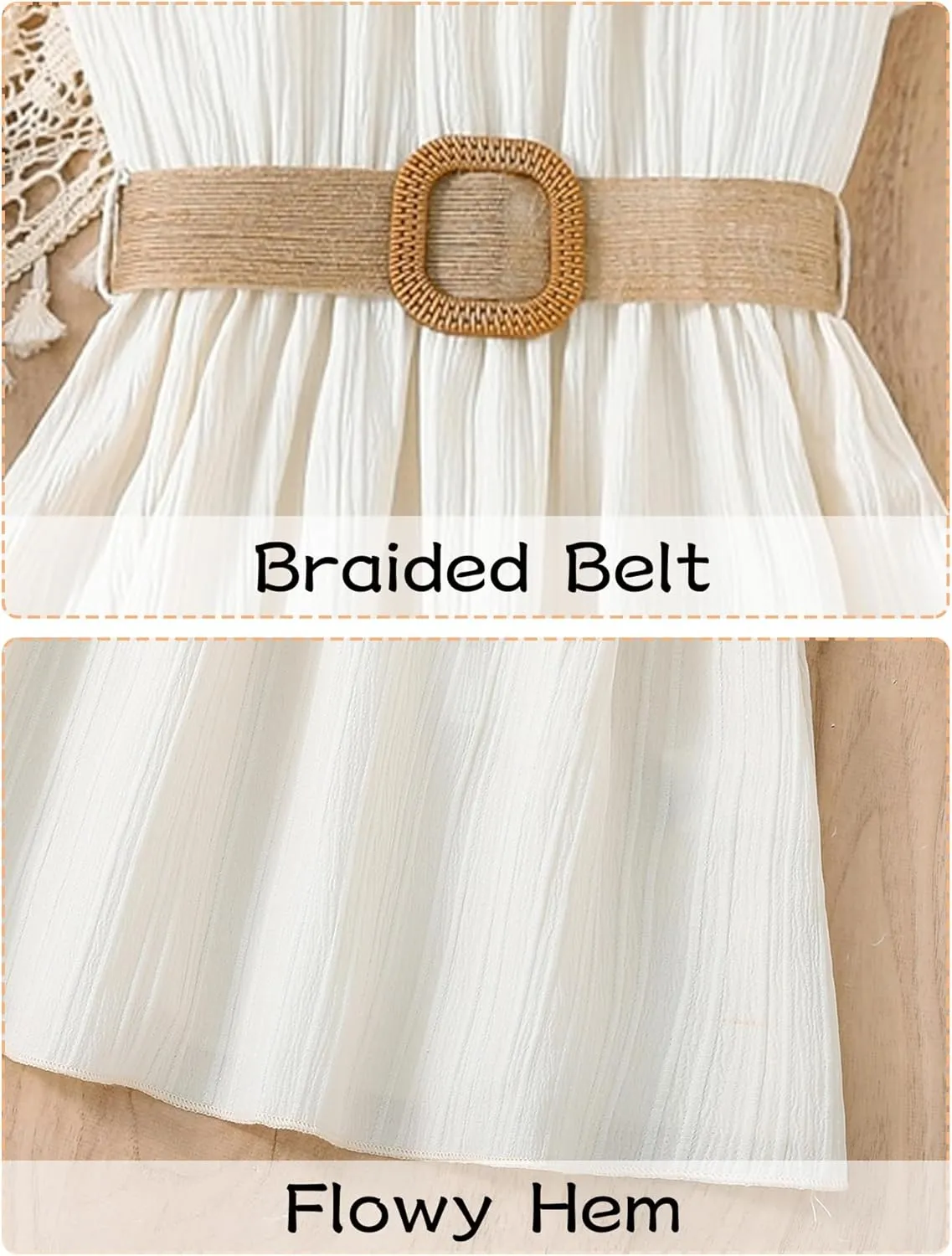 Happy Cherry Girls Cold Shoulder Midi Dress Ruffle Trim Short Sleeve Belted A Line Sundress for Summer Beach