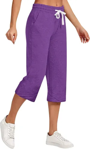 High Waisted Cotton Linen Capri Pants Women - Plus Size High Rise Breathable Trousers with Pocket for Summer Beach