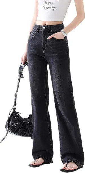 High Waisted Jeans for Women Straight Leg Stretchy Trendy Baggy Casual Lady Basic Wide Leg Denim Pants