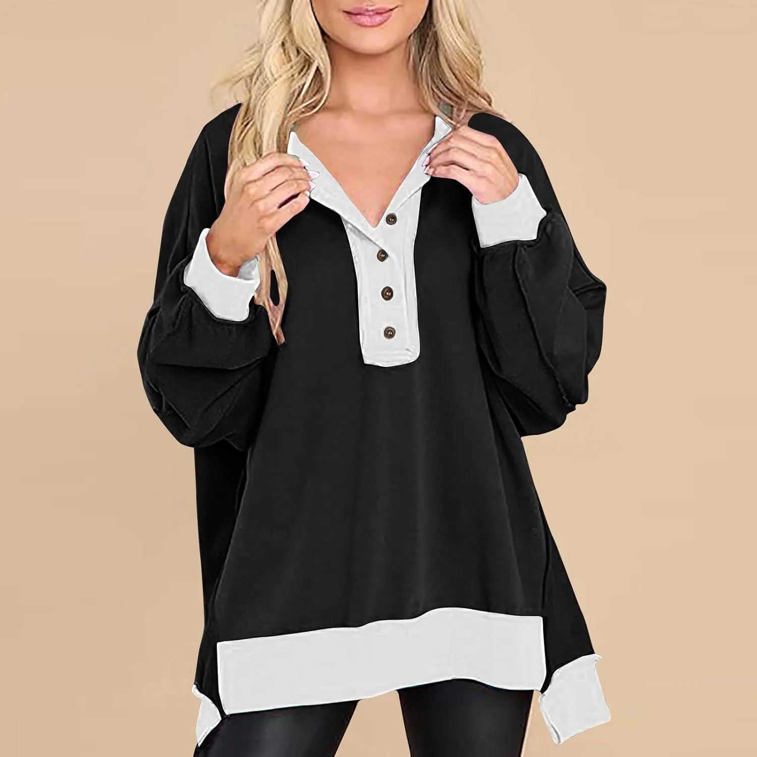 Hoodies for Women 2024 Fashion Fall Winter V Neck Button Down Long Sleeve Sweatshirt Casual Tops Going Out Clothes