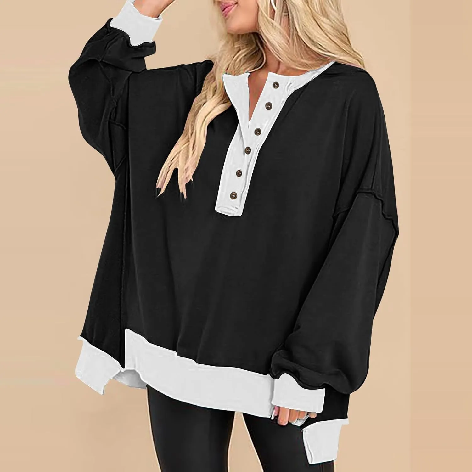Hoodies for Women 2024 Fashion Fall Winter V Neck Button Down Long Sleeve Sweatshirt Casual Tops Going Out Clothes