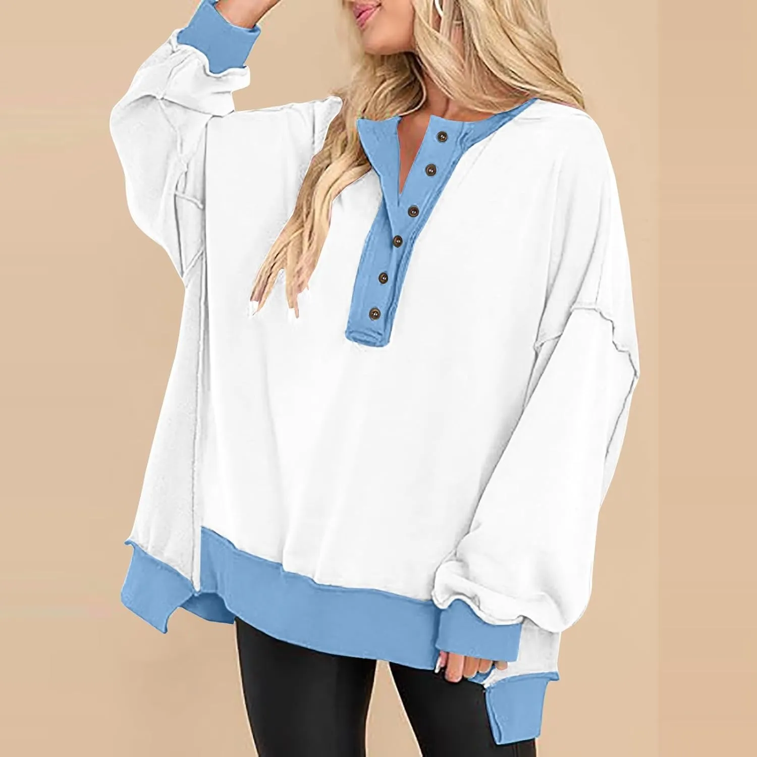 Hoodies for Women 2024 Fashion Fall Winter V Neck Button Down Long Sleeve Sweatshirt Casual Tops Going Out Clothes