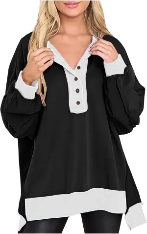 Hoodies for Women 2024 Fashion Fall Winter V Neck Button Down Long Sleeve Sweatshirt Casual Tops Going Out Clothes