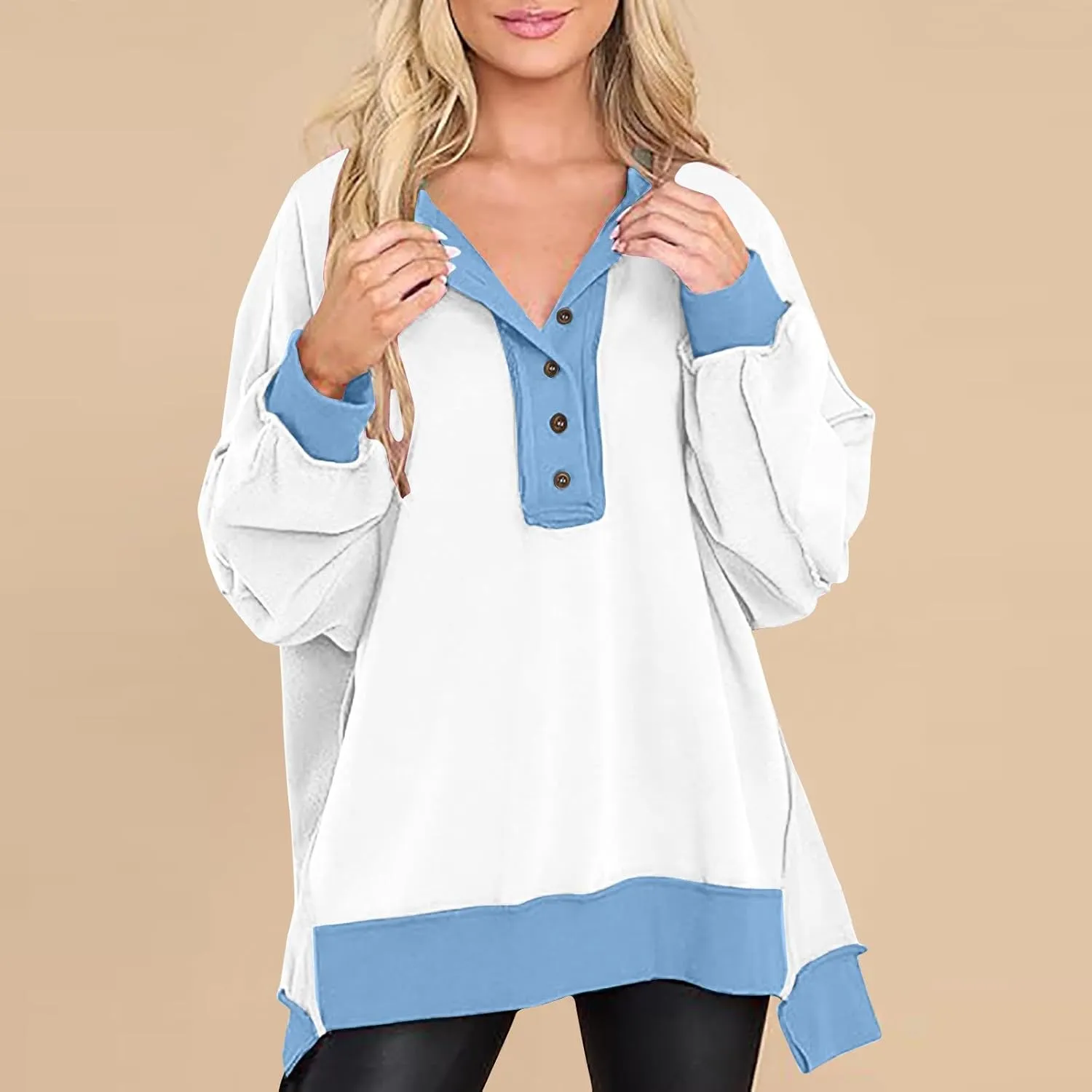 Hoodies for Women 2024 Fashion Fall Winter V Neck Button Down Long Sleeve Sweatshirt Casual Tops Going Out Clothes