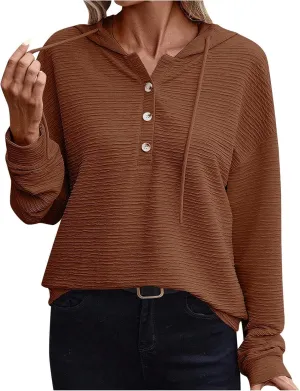 Hoodies for Women Oversized Sweatshirt Pullover Long Sleeve Tops V Neck Plain Color Shirt Sretchy Soft Fall Tops