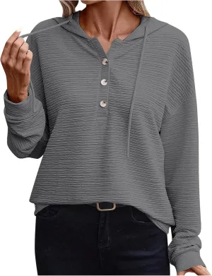 Hoodies for Women Oversized Sweatshirt Pullover Long Sleeve Tops V Neck Plain Color Shirt Sretchy Soft Fall Tops