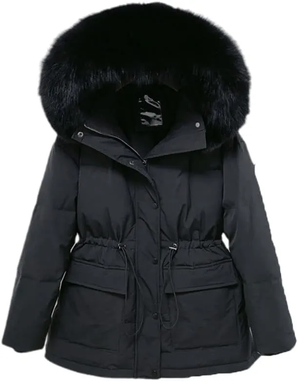 Huge Collar Hooded Short Female Winter Feather Down Coat Women 90% Duck Down Jacket Winter Puffer Parka