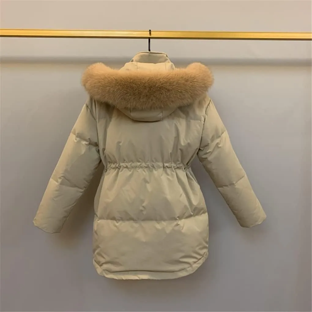 Huge Collar Hooded Short Female Winter Feather Down Coat Women 90% Duck Down Jacket Winter Puffer Parka