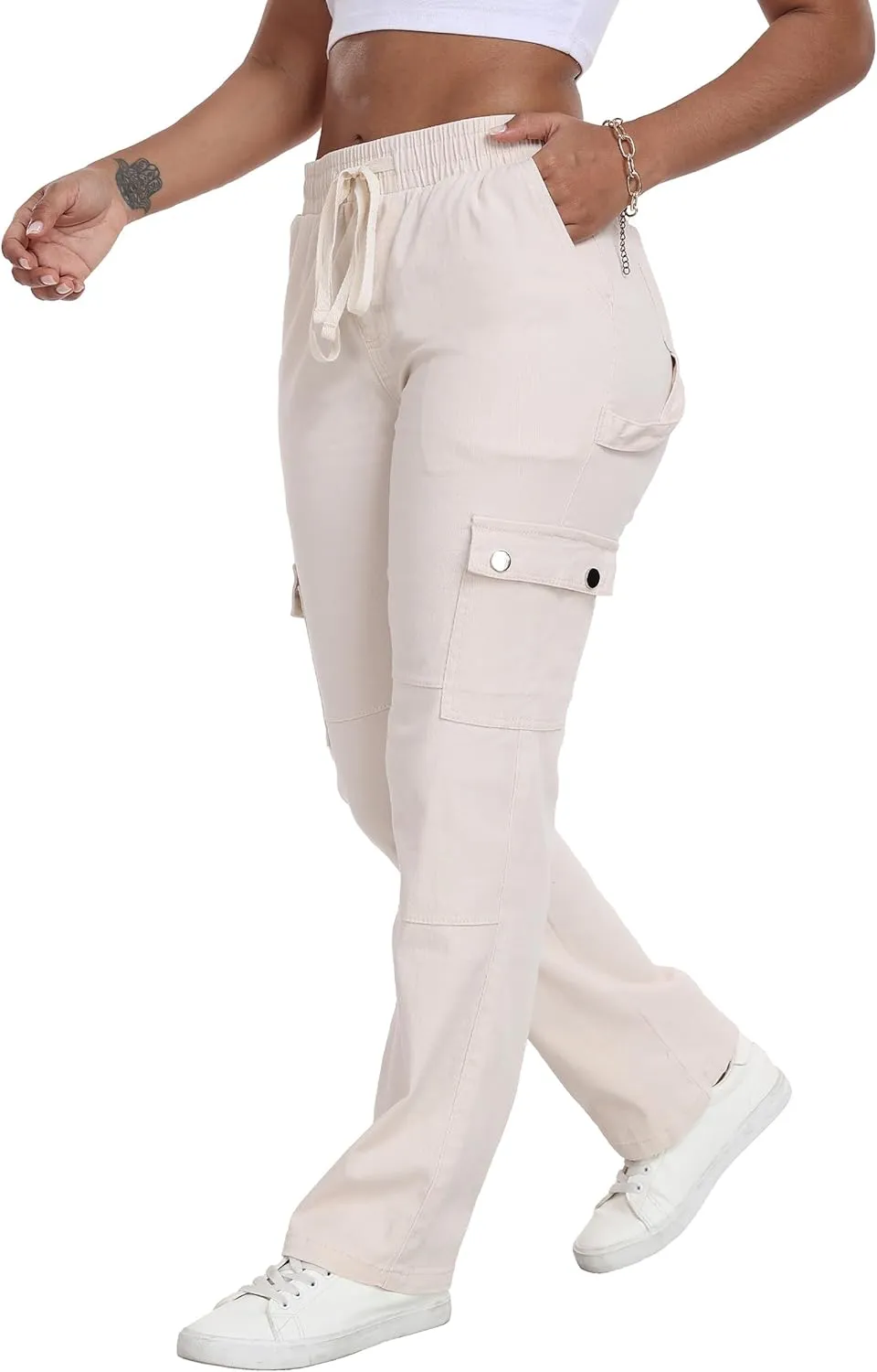 HVEPUO Womens Pants Casual Straight Leg Cargo Pants High Waisted Jeans for Women with Pockets