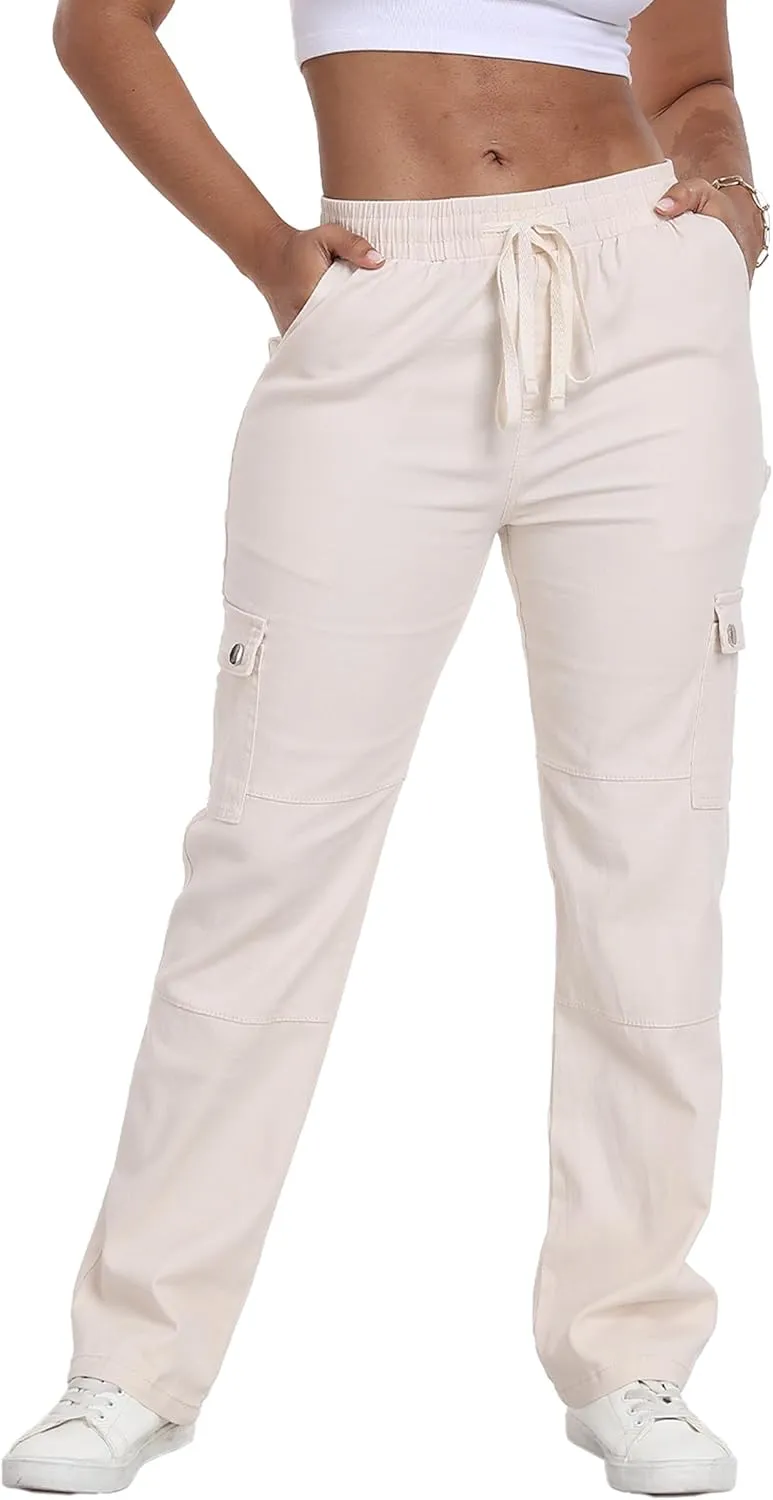 HVEPUO Womens Pants Casual Straight Leg Cargo Pants High Waisted Jeans for Women with Pockets
