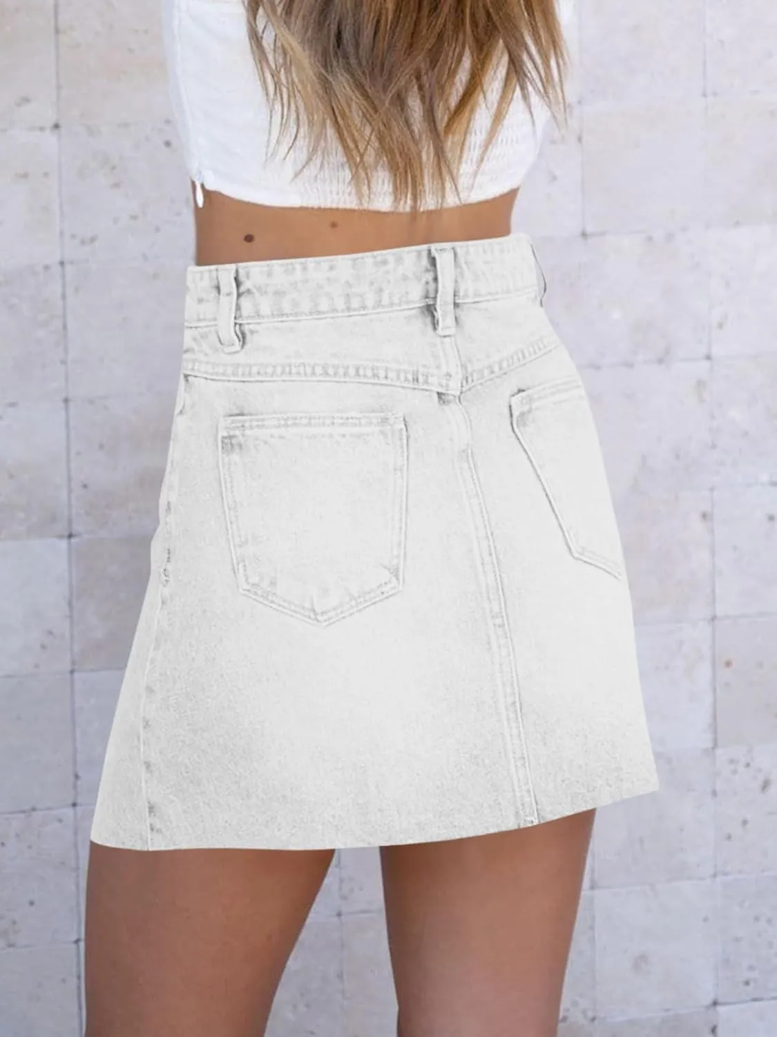 imesrun Womens Mini Denim Skirts Causal High Waisted Cute Asymmetrical Hem Summer Short Jean Skirts with Pockets