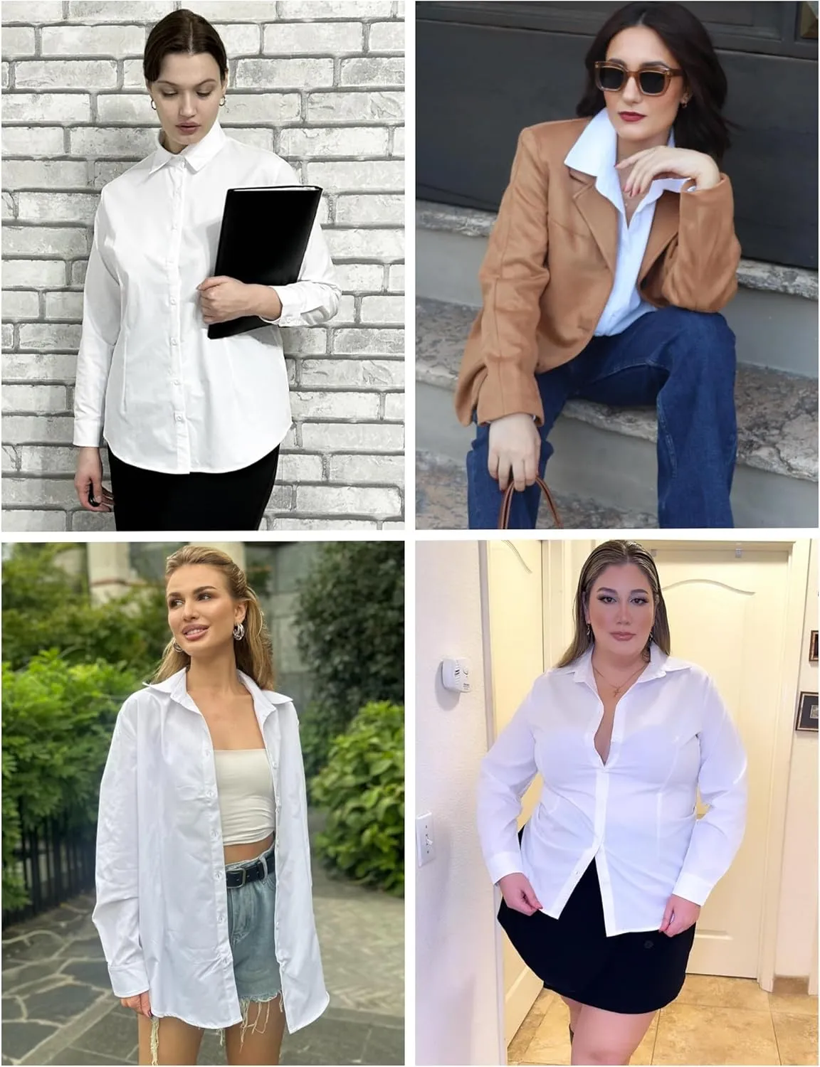 IN'VOLAND Women's Plus Size Button Down Shirts Long Sleeve Collared Casual Shirt Office Work Blouse Tops