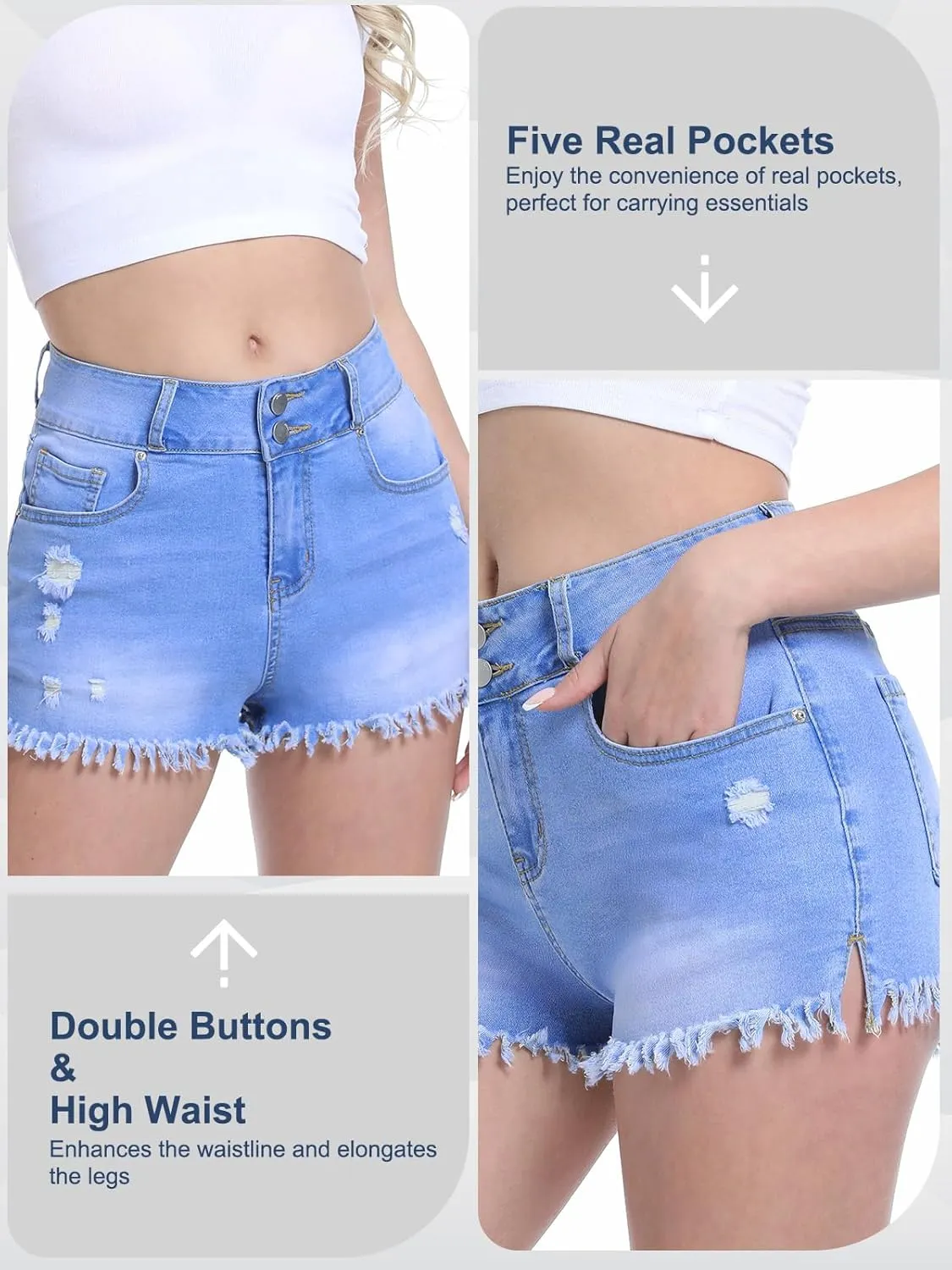 Jean Shorts for Women,High Waisted Stretchy Ripped Frayed Raw Hem Casual Denim Cut Off Shorts with Pockets