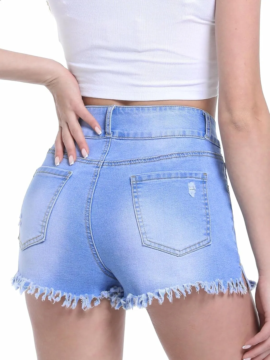 Jean Shorts for Women,High Waisted Stretchy Ripped Frayed Raw Hem Casual Denim Cut Off Shorts with Pockets