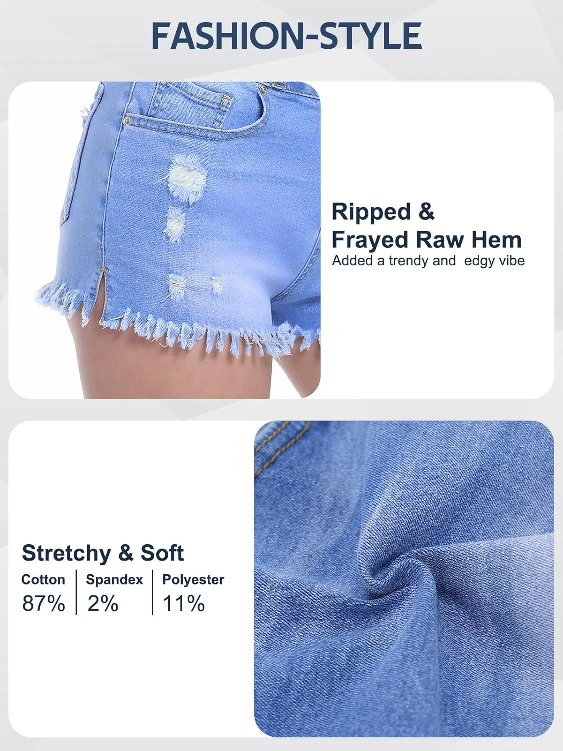 Jean Shorts for Women,High Waisted Stretchy Ripped Frayed Raw Hem Casual Denim Cut Off Shorts with Pockets