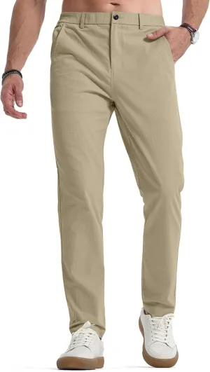 JMIERR Men's Casual Chino Pants Stretch Washed Crinkle 4 Way Textured Pants with Zipper Pockets and Elastic Waistband