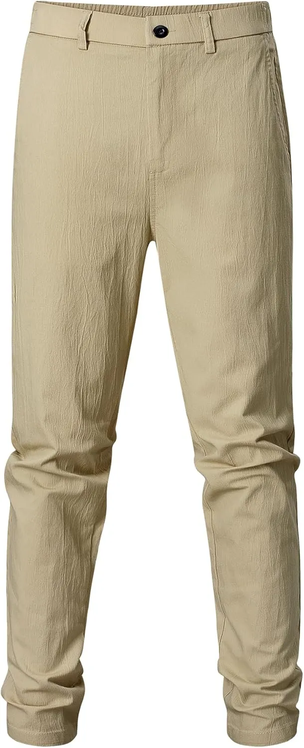 JMIERR Men's Casual Chino Pants Stretch Washed Crinkle 4 Way Textured Pants with Zipper Pockets and Elastic Waistband