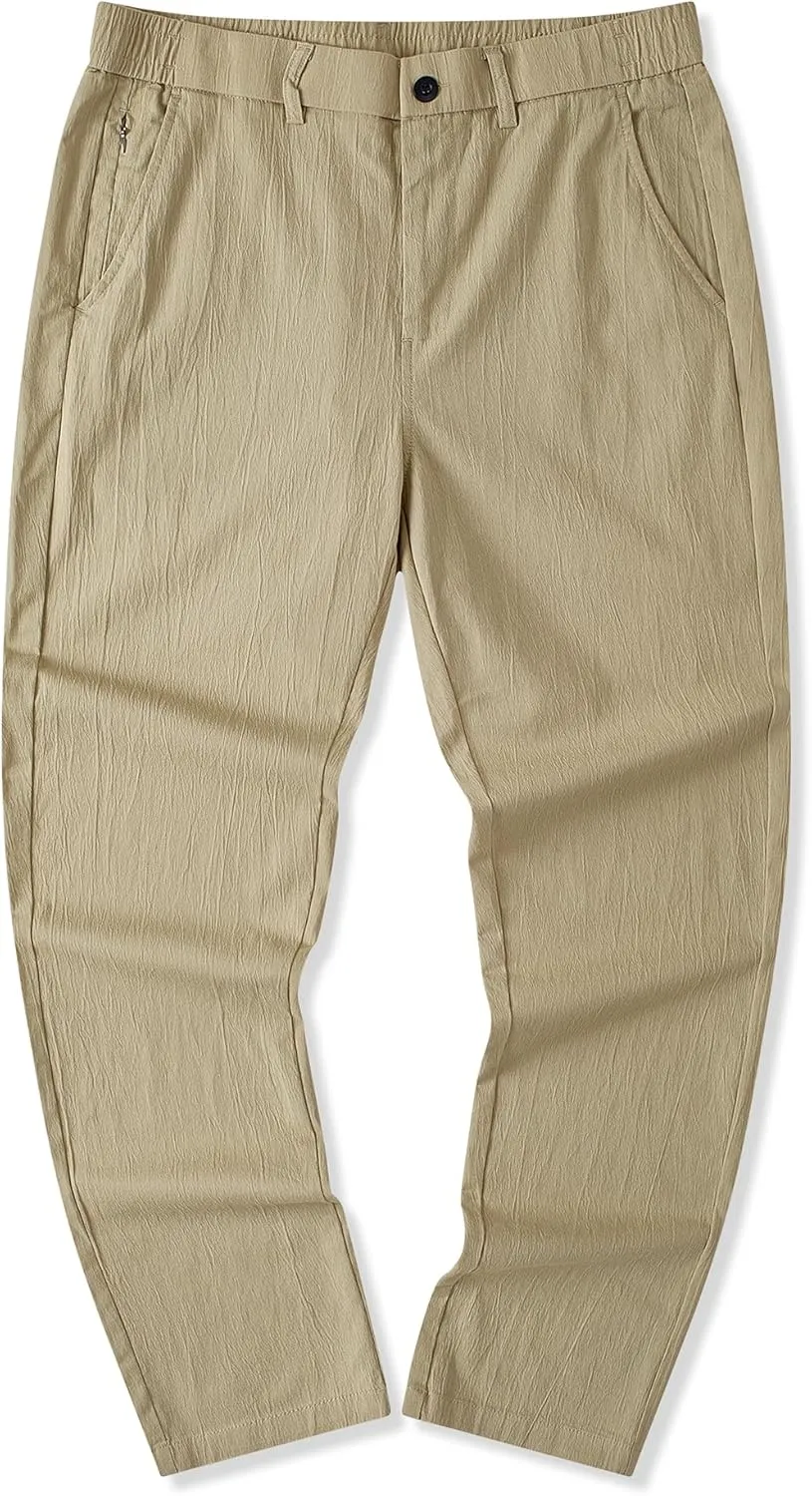 JMIERR Men's Casual Chino Pants Stretch Washed Crinkle 4 Way Textured Pants with Zipper Pockets and Elastic Waistband