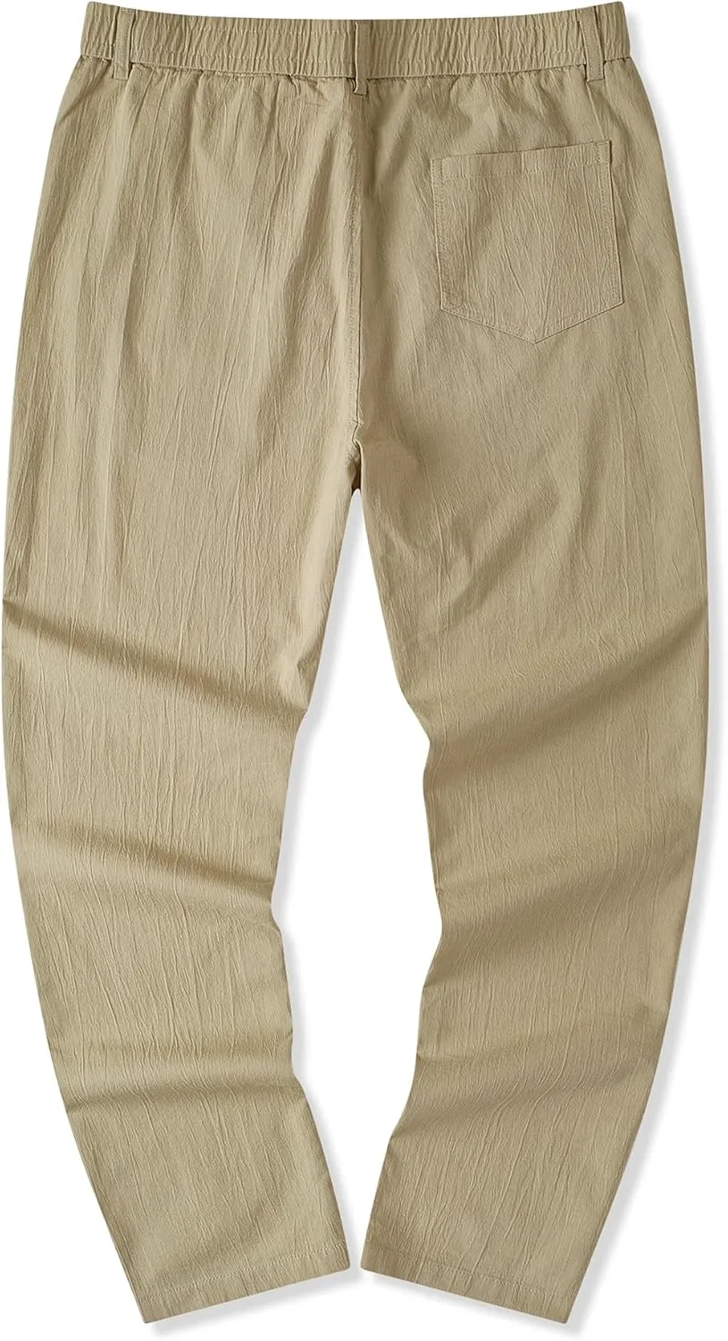 JMIERR Men's Casual Chino Pants Stretch Washed Crinkle 4 Way Textured Pants with Zipper Pockets and Elastic Waistband