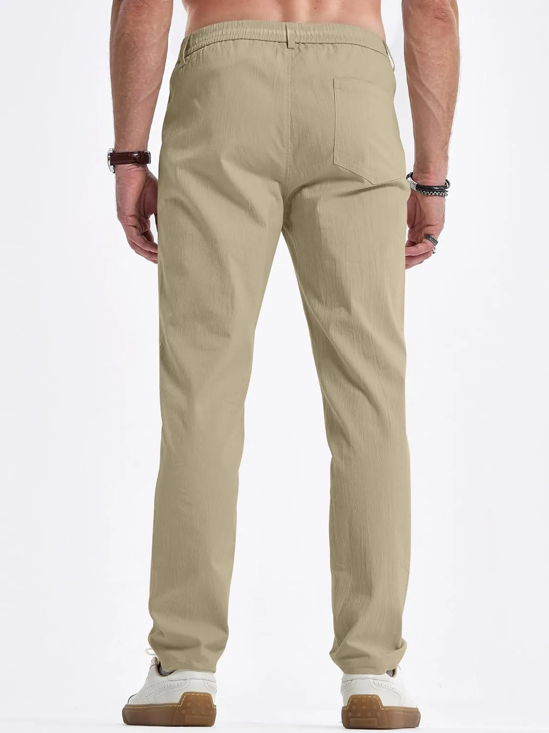 JMIERR Men's Casual Chino Pants Stretch Washed Crinkle 4 Way Textured Pants with Zipper Pockets and Elastic Waistband