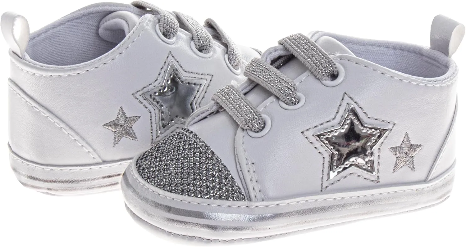 Josmo Infant Girls Fashion Sneakers Newborn Soft Sole Star and Heart First Walking Shoes Size 2-4 Infant