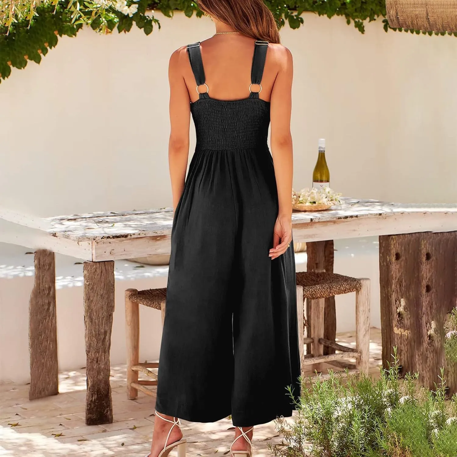 Jumpsuits for Women Summer Dresses Sexy Sleeveless High Waist Wide Leg Overall Casual Leisure Playsuits Tank Overalls Onesie