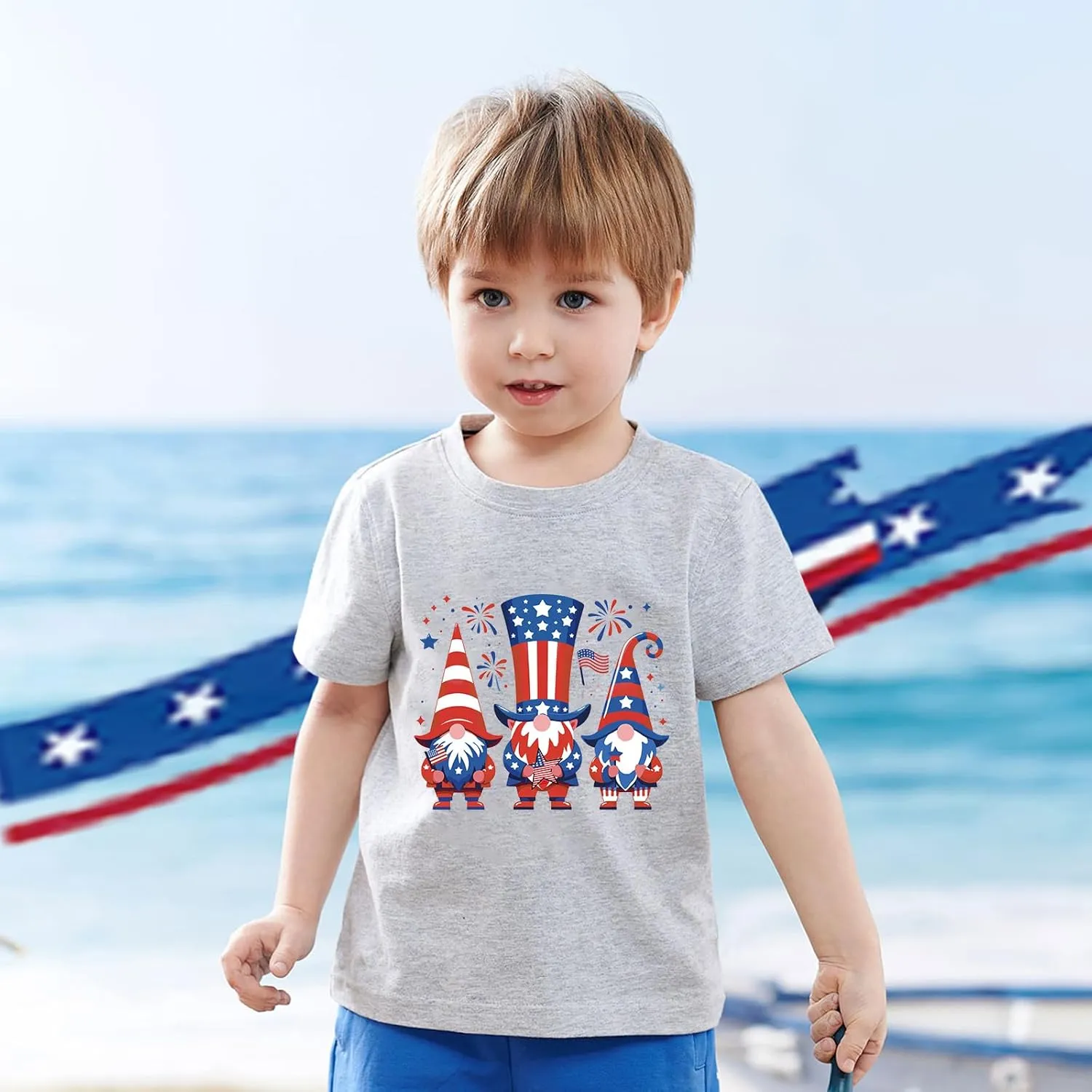 Kid 4th of July T-Shirts Boys Girls American Flag Shirt Patriotic Top Short Sleeve Tees 4-12 Years