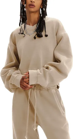 Kissonic Sweat Sets for Women 2 Piece Long Sleeve V Neck Pullover Drawstring Sweatpants Tracksuits Jogger Set