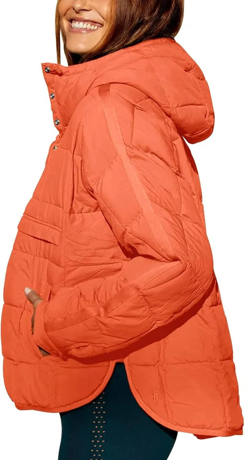 Kissonic Women's Lightweight Puffer Jacket, Packable Long Sleeve Hooded Down Coat Oversized Puffer Outwear with Pockets