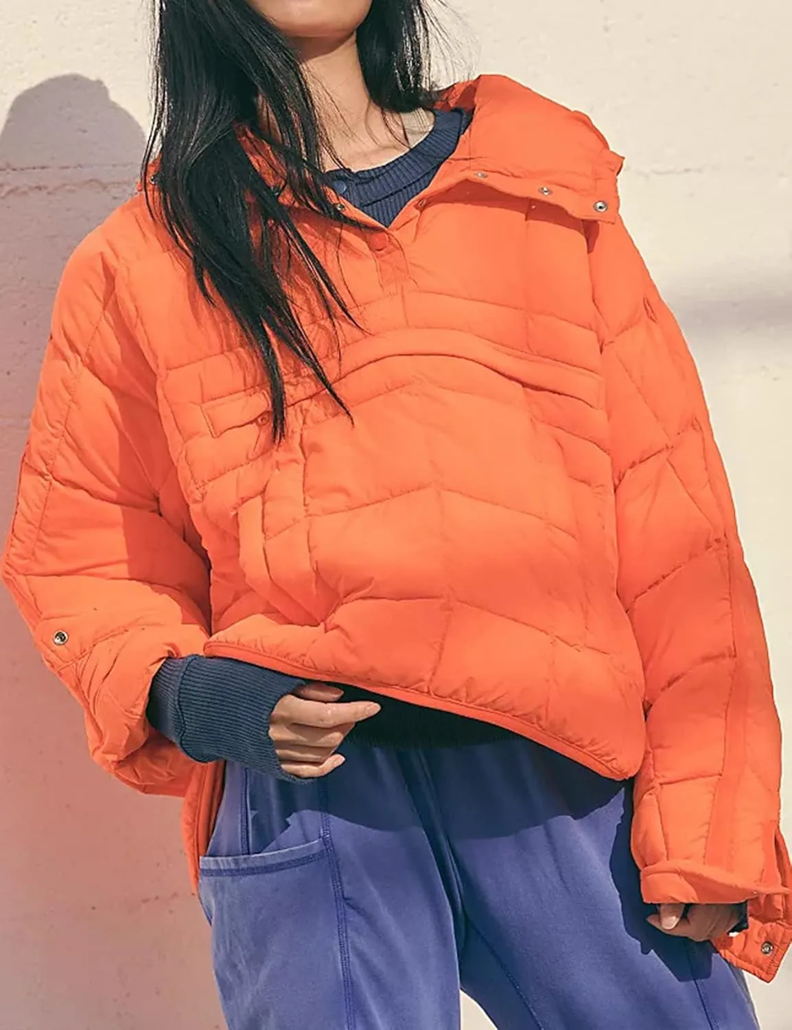 Kissonic Women's Lightweight Puffer Jacket, Packable Long Sleeve Hooded Down Coat Oversized Puffer Outwear with Pockets