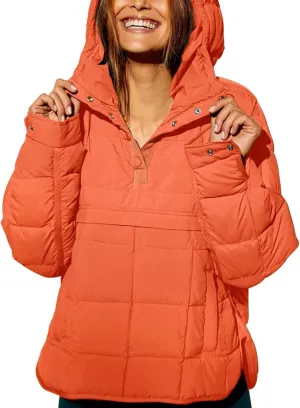 Kissonic Women's Lightweight Puffer Jacket, Packable Long Sleeve Hooded Down Coat Oversized Puffer Outwear with Pockets