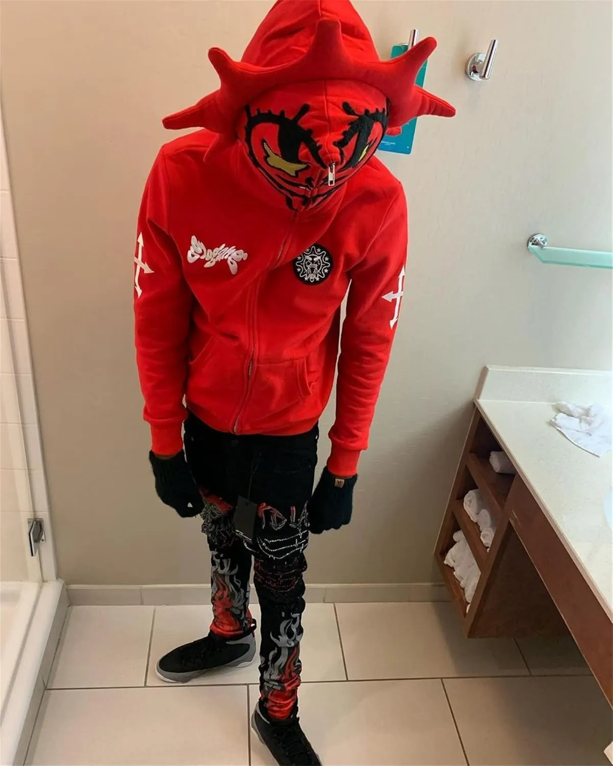 KOSUSANILL Y2k Womens Men Full Zip Up Designer Hoodies Over Face Gothic Harajuku Puff Graphic Print Oversized Jacket