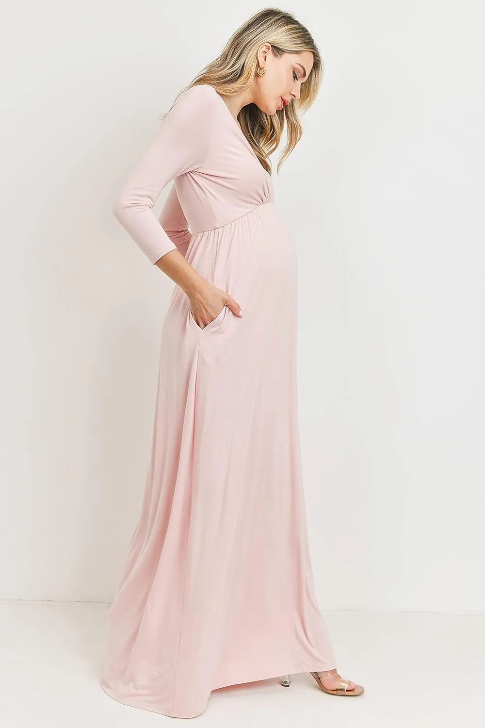 LaClef Women's Wrapped Ruched Maternity Dress with Pocket