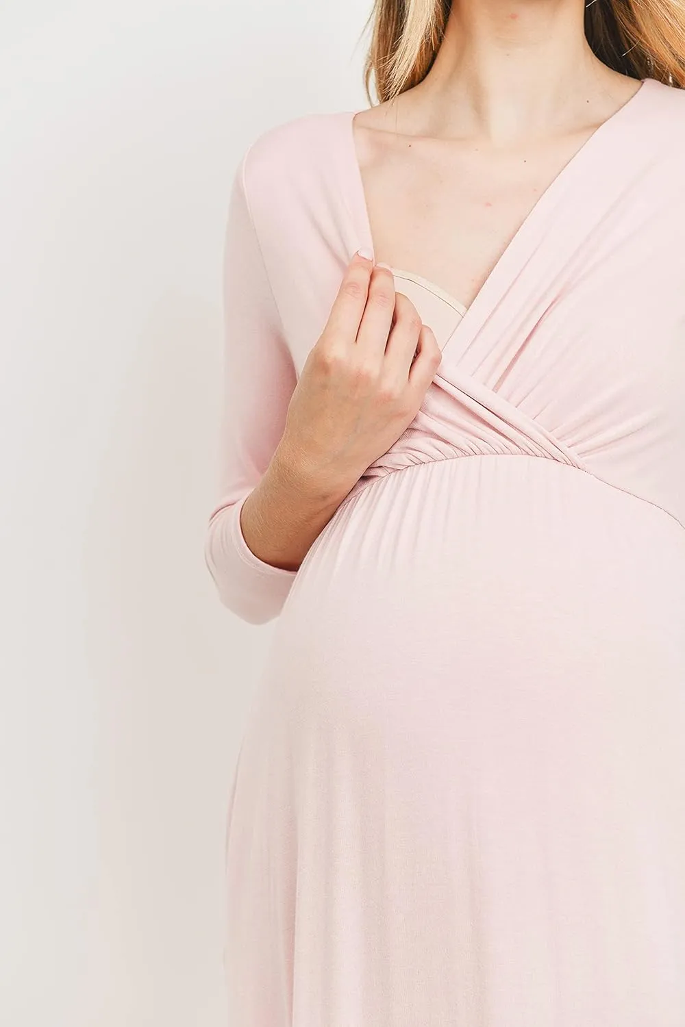 LaClef Women's Wrapped Ruched Maternity Dress with Pocket