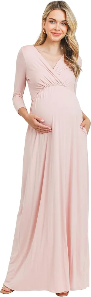 LaClef Women's Wrapped Ruched Maternity Dress with Pocket