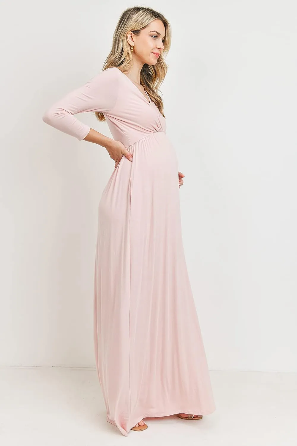 LaClef Women's Wrapped Ruched Maternity Dress with Pocket