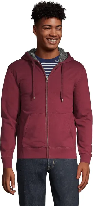Lands' End Men s Serious Sweats Full Zip Sherpa Hoodie Rich Burgundy Regular Large
