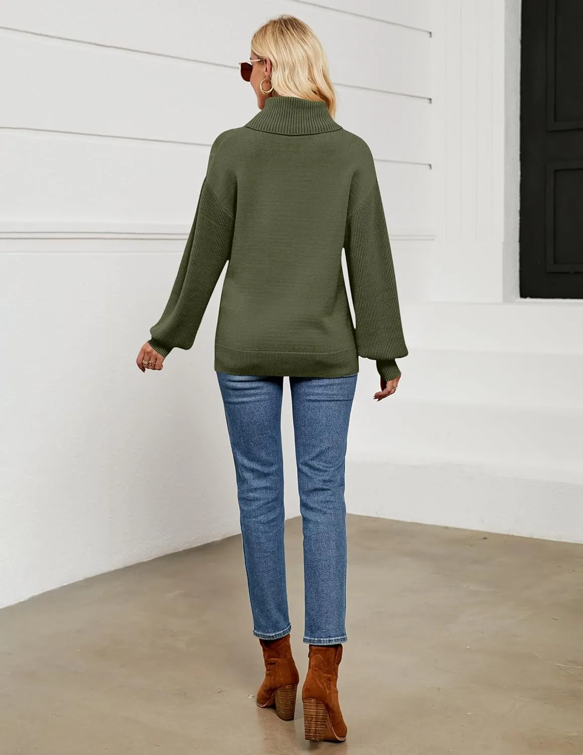 LEANI Women's 2024 Turtleneck Sweater Lantern Long Sleeve Cable Knit Pullover Sweaters Jumper