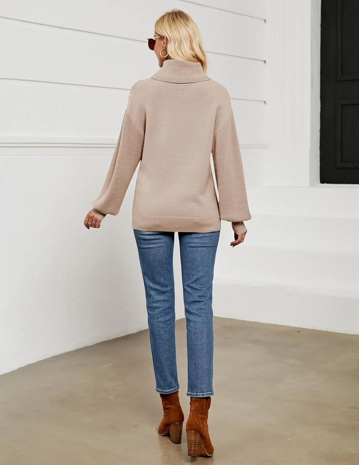 LEANI Women's 2024 Turtleneck Sweater Lantern Long Sleeve Cable Knit Pullover Sweaters Jumper