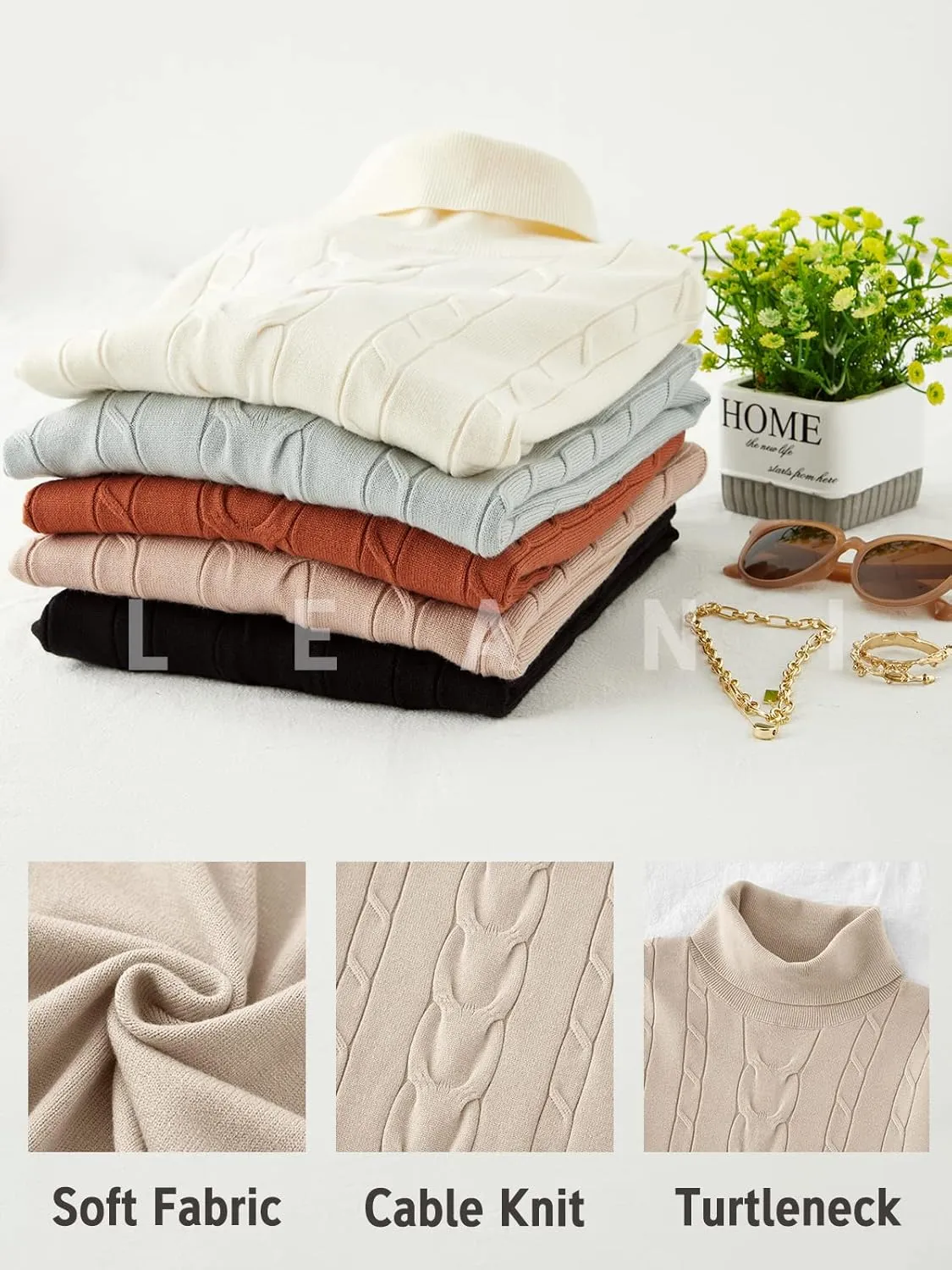 LEANI Womens 2024 Turtleneck Sweaters Cable Knit Long Sleeve Pullover Sweater Jumper