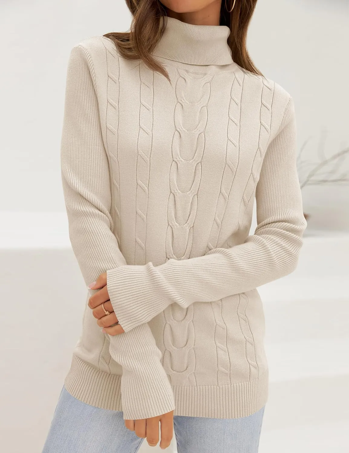 LEANI Womens 2024 Turtleneck Sweaters Cable Knit Long Sleeve Pullover Sweater Jumper