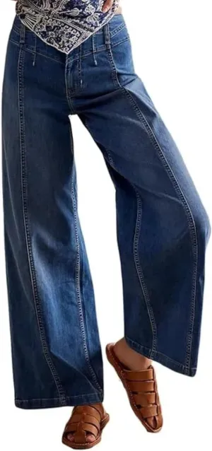 LifeShe Women's Flare Bell Bottom Jeans High Waisted Bootcut Jeans Baggy Stretchy Wide Leg Denim Pants