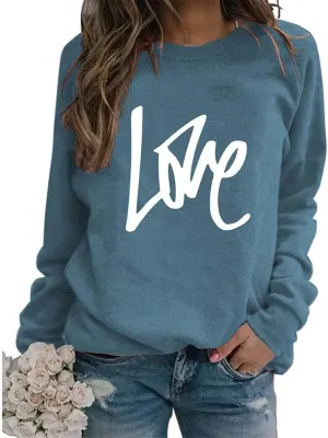 Love Sweatshirt for Women, Women's Crew Neck Long Sleeve Pullover Soft Casual Cute Lightweight Sweatshirts