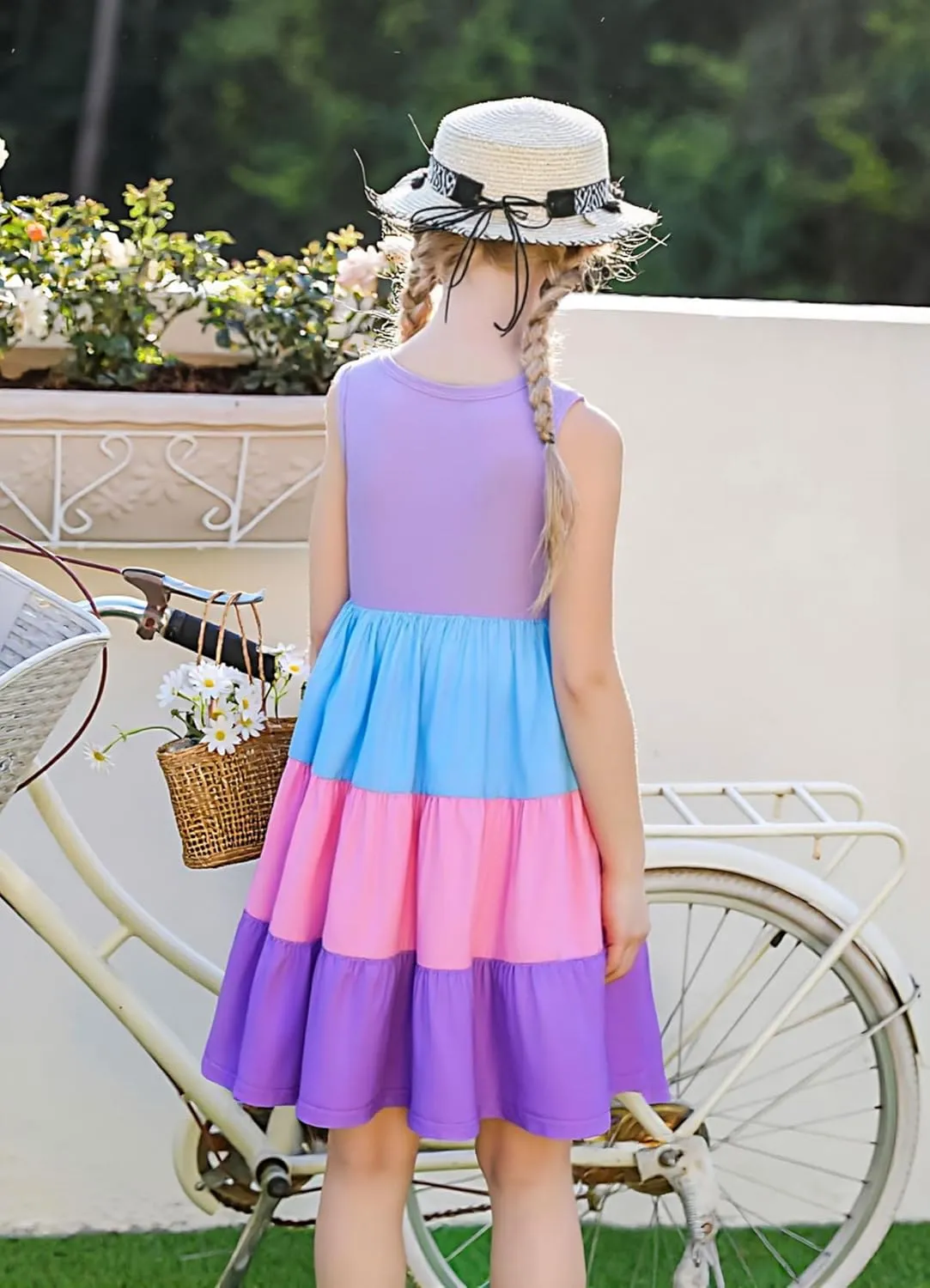 Lovekider Little Girls Casual Cotton Sleeveless Dresses Summer Swing Twirly Sundress Kids 3D Cute Sun Dress 4-9T